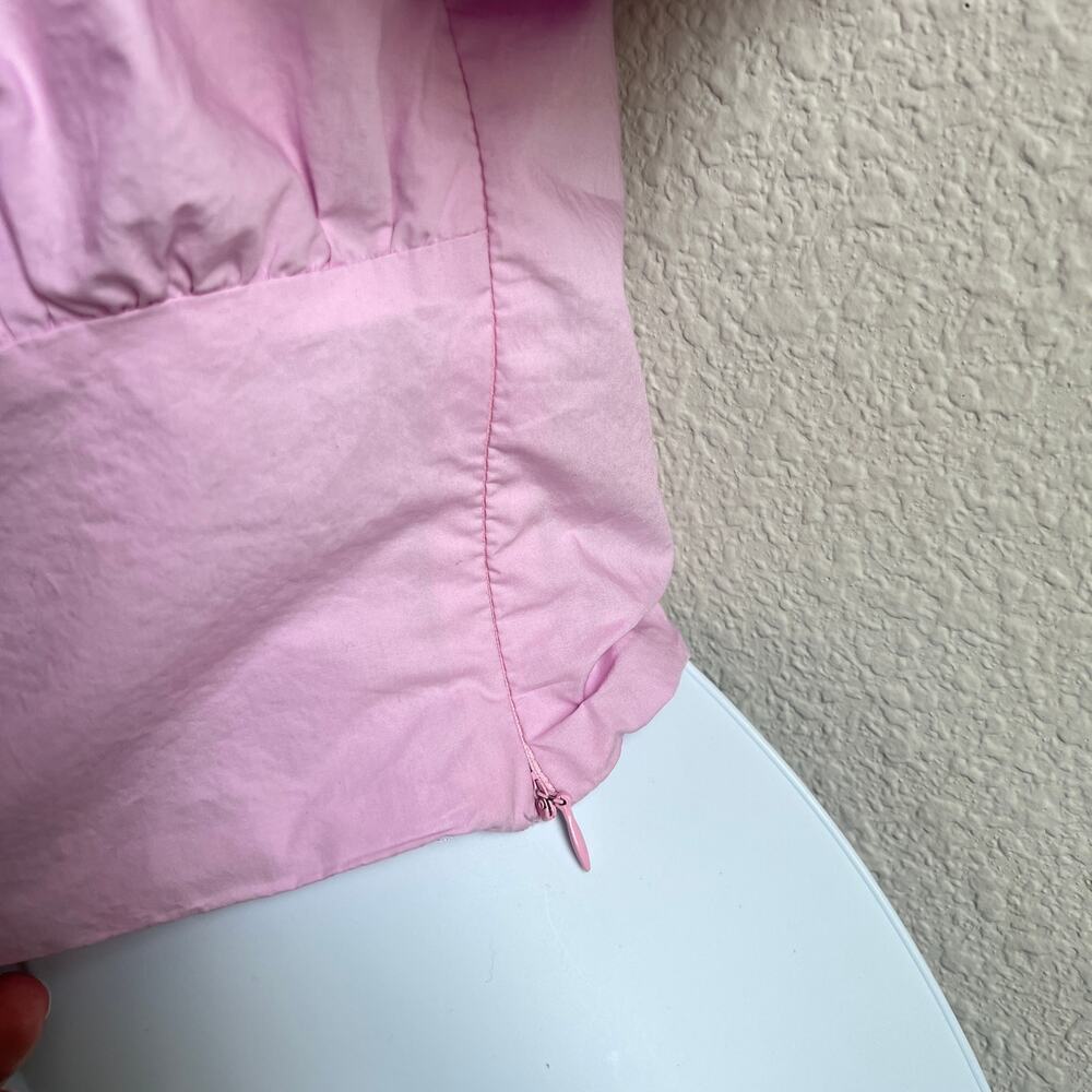 Skies Are Blue Pink Poplin Bubble Sleeve Crop Top Women's S Cotton Fitted - Picture 2 of 5